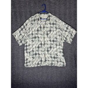 Tommy Bahama XL Silk Button Down Shirt Plaid Palm Leaf Tropical Mens‎